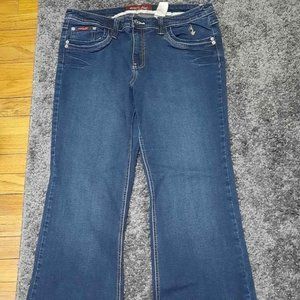 Women's BABY PHAT Jeans (Size 16) Blue Jeans With Plaid Back Pockets